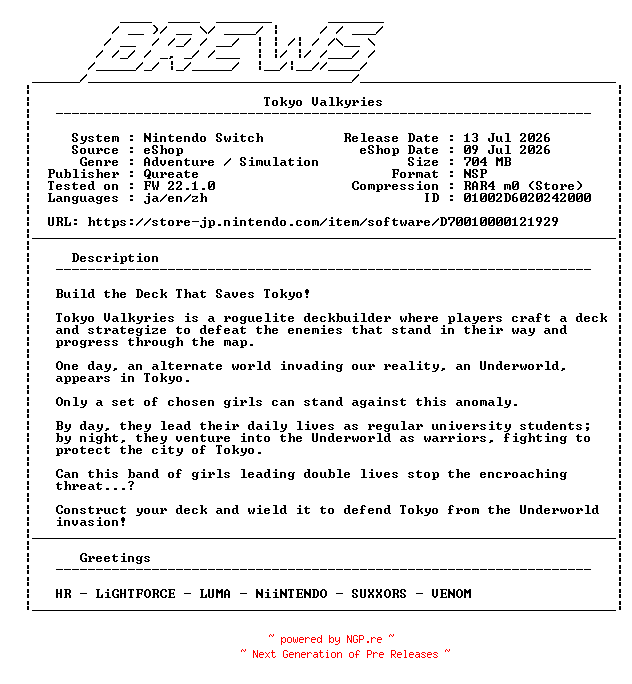 NFO for the release Tokyo_Valkyries_NSW-BREWS by BREWS