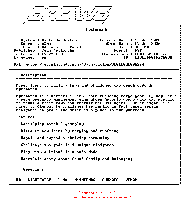 NFO for the release Mythmatch_NSW-BREWS by BREWS