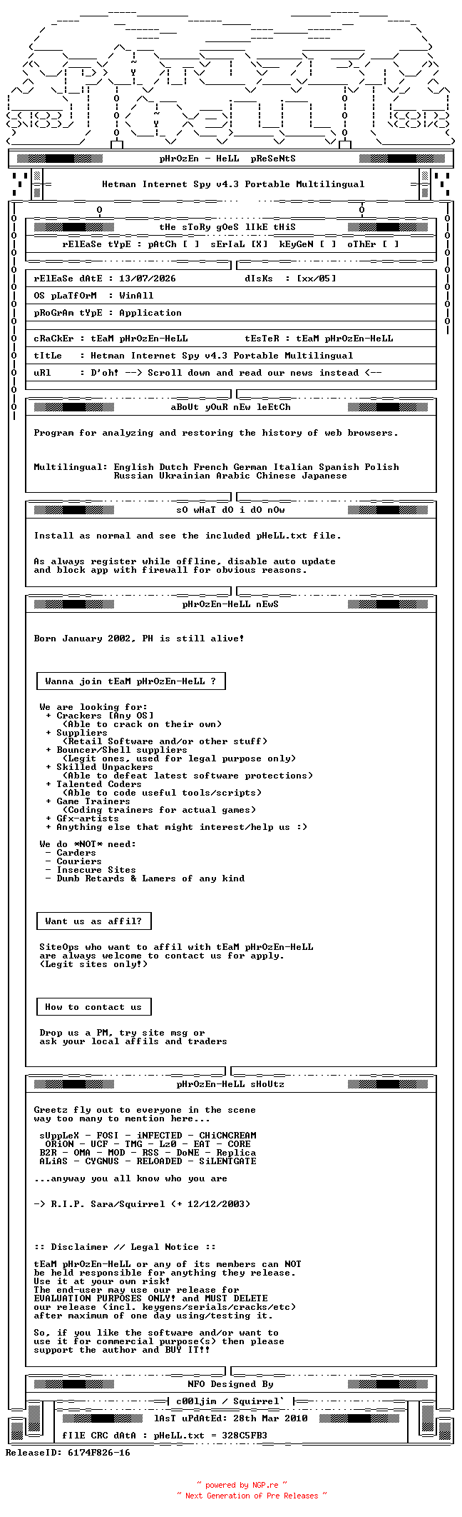 NFO for the release Hetman.Internet.Spy.v4.3.Portable.Multilingual-PH by PH