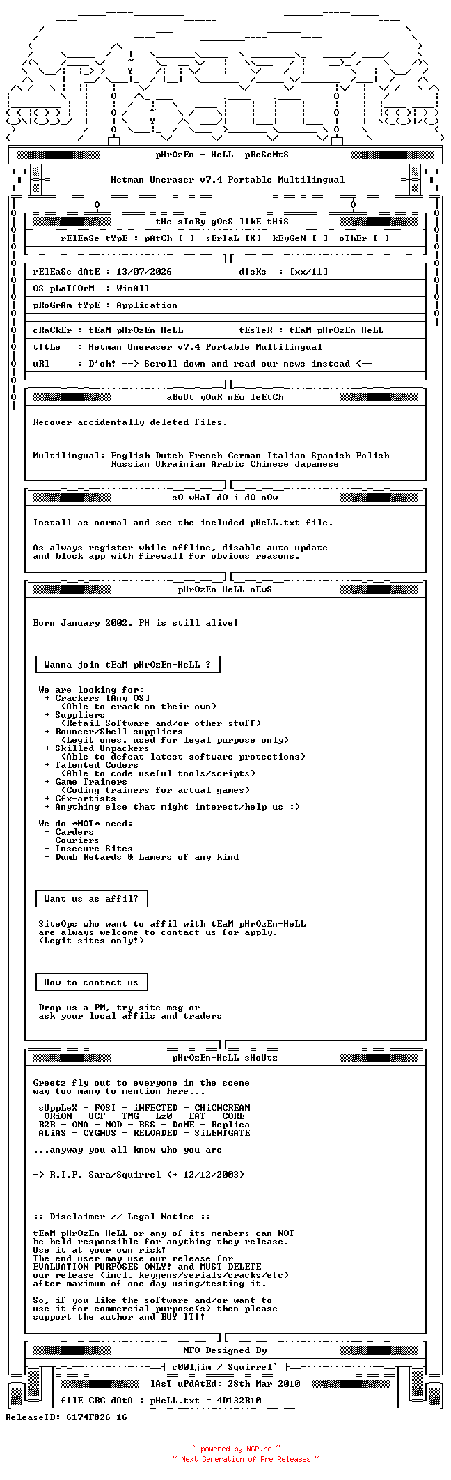 NFO for the release Hetman.Uneraser.v7.4.Portable.Multilingual-PH by PH