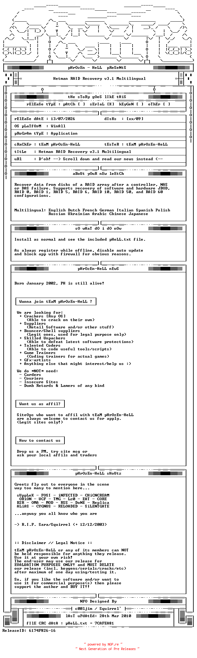 NFO for the release Hetman.RAID.Recovery.v3.1.Multilingual-PH by PH