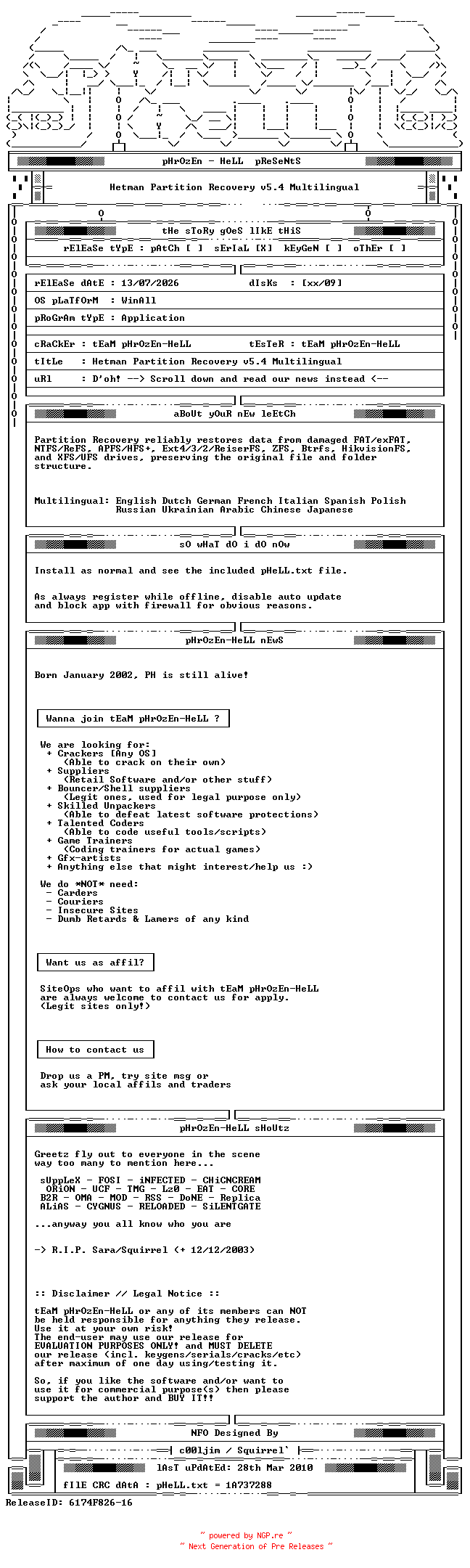 NFO for the release Hetman.Partition.Recovery.v5.4.Multilingual-PH by PH