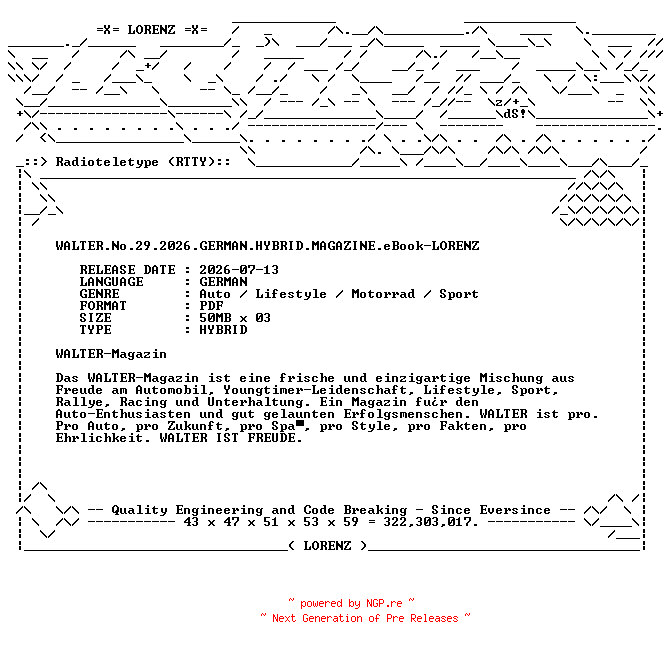NFO for the release WALTER.No.29.2026.GERMAN.HYBRID.MAGAZINE.eBook-LORENZ by LORENZ