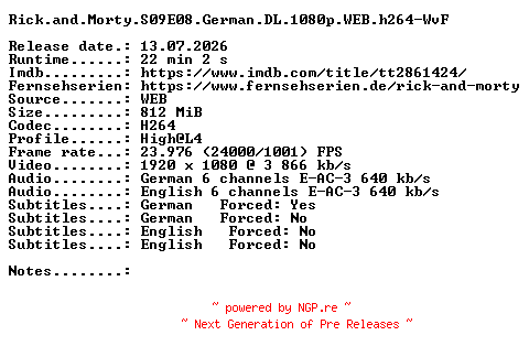 NFO for the release Rick.and.Morty.S09E08.German.DL.1080p.WEB.h264-WvF by WvF