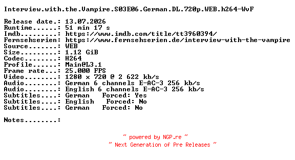 NFO for the release Interview.with.the.Vampire.S03E06.German.DL.720p.WEB.h264-WvF by WvF