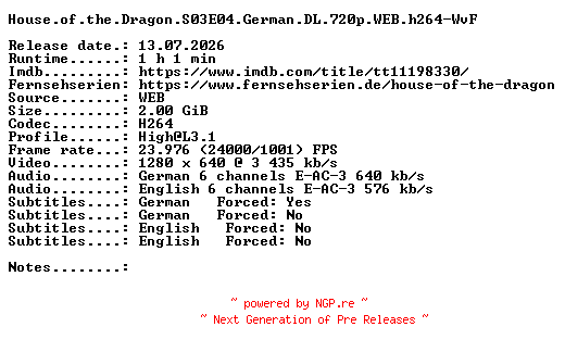 NFO for the release House.of.the.Dragon.S03E04.German.DL.720p.WEB.h264-WvF by WvF