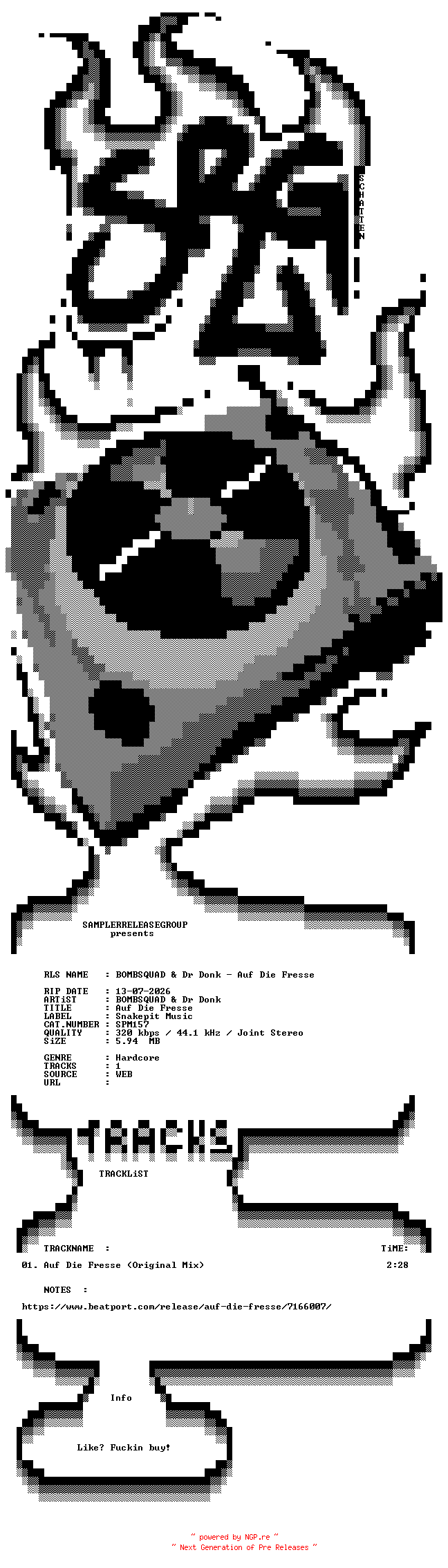NFO for the release BOMBSQUAD_And_Dr_Donk_-_Auf_Die_Fresse-(SPM157)-SINGLE-WEB-2026-SRG by SRG