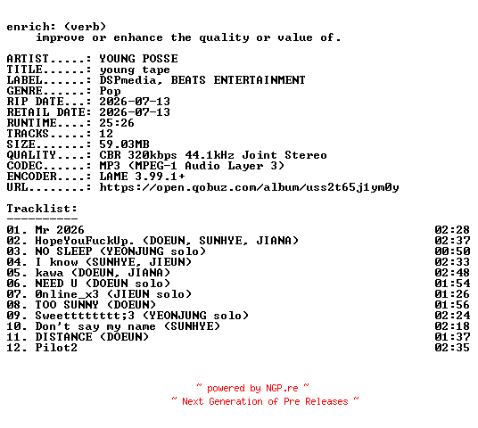 NFO for the release YOUNG_POSSE-young_tape-WEB-KR-2026-ENRiCH by ENRiCH