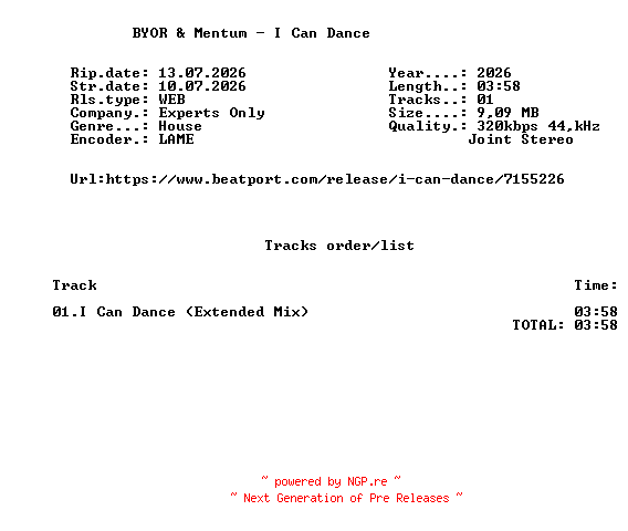 NFO for the release BYOR_And_Mentum_-_I_Can_Dance-(EO108D)-SINGLE-WEB-2026-FMC by FMC