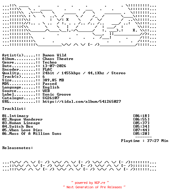 NFO for the release Damon_Wild-Chaos_Theatre-SG26107-24BIT-WEB-FLAC-2026-WAVED by WAVED