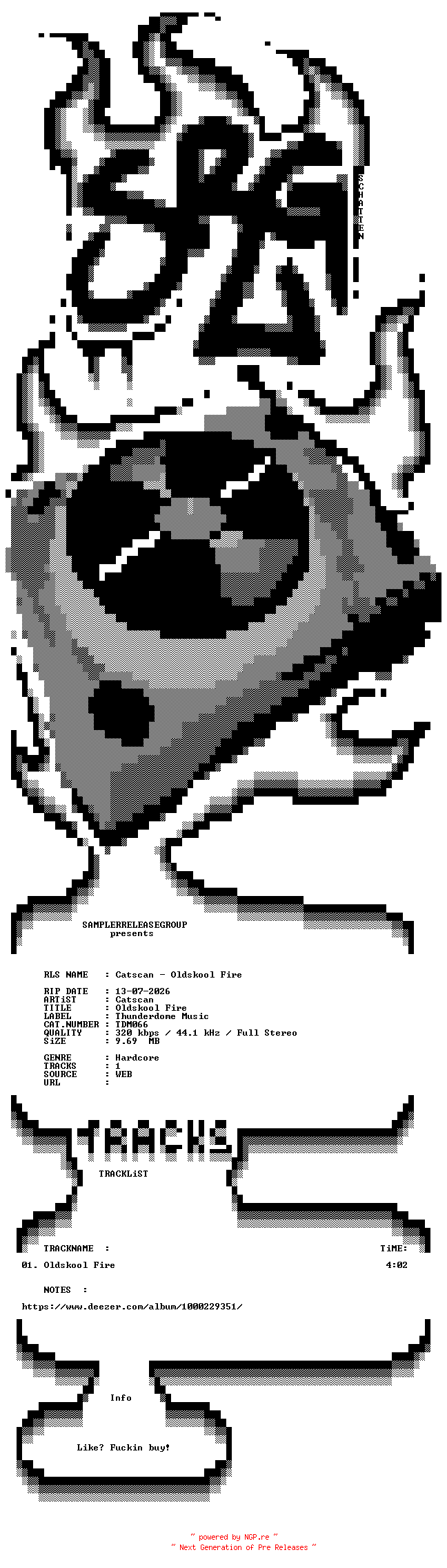 NFO for the release Catscan_-_Oldskool_Fire-(TDM066)-SINGLE-WEB-2026-SRG by SRG