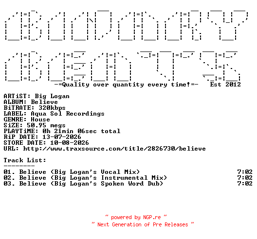 NFO for the release Big_Logan-Believe-(AQUASOL065)-WEB-2026-BB by BB