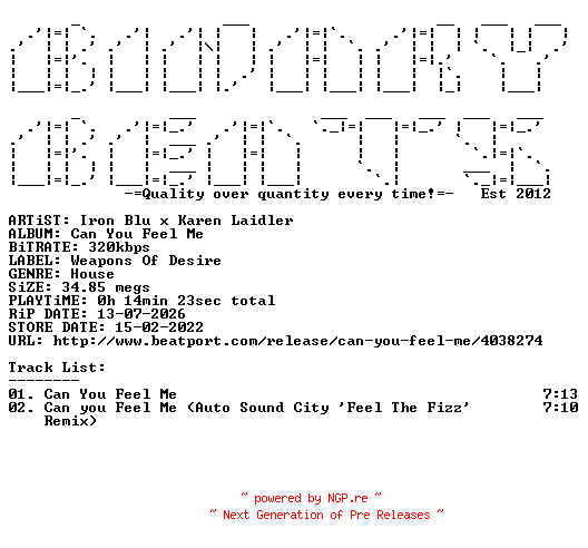 NFO for the release Iron_Blu_x_Karen_Laidler-Can_You_Feel_Me-(WOD019D)-WEB-2022-BB by BB