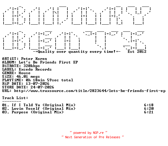 NFO for the release Peter_Koren-Lets_Be_Friends_First_EP-(XCD021)-WEB-2026-BB by BB