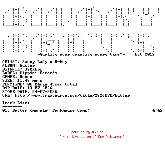 NFO for the release Saucy_Lady_x_U-Key-Butter-(DR0017)-SINGLE-WEB-2026-BB by BB