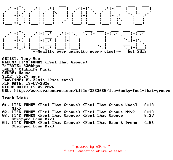 NFO for the release Tony_Vee-ITS_FUNKY_(Feel_That_Groove)-(CLM026)-WEB-2026-BB by BB