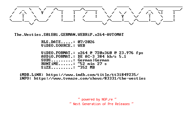 NFO for the release The.Westies.S01E01.GERMAN.WEBRiP.x264-AVTOMAT by AVTOMAT