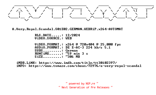 NFO for the release A.Very.Royal.Scandal.S01E02.GERMAN.WEBRiP.x264-AVTOMAT by AVTOMAT