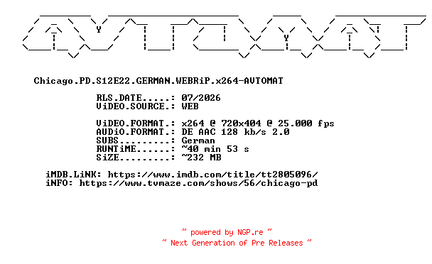 NFO for the release Chicago.PD.S12E22.GERMAN.WEBRiP.x264-AVTOMAT by AVTOMAT
