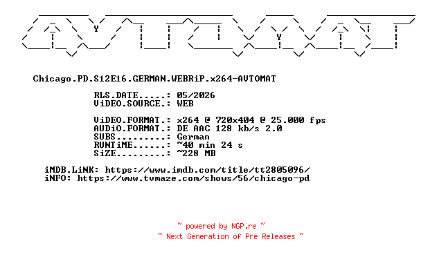 NFO for the release Chicago.PD.S12E16.GERMAN.WEBRiP.x264-AVTOMAT by AVTOMAT