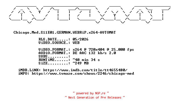 NFO for the release Chicago.Med.S11E01.GERMAN.WEBRiP.x264-AVTOMAT by AVTOMAT