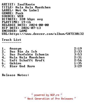 NFO for the release 2aufKante-Hula_Hula_Maedchen-WEB-DE-2024-SDR by SDR
