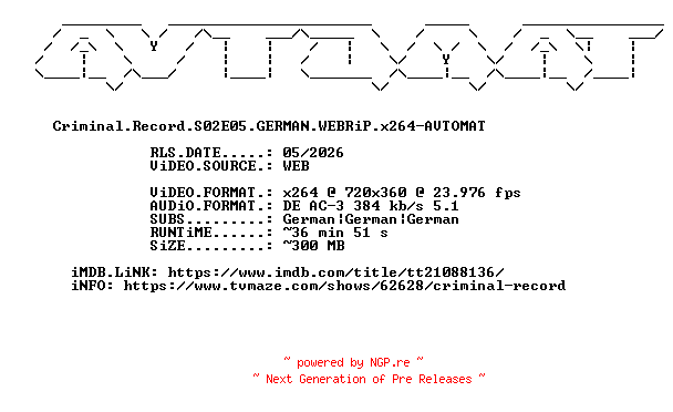 NFO for the release Criminal.Record.S02E05.GERMAN.WEBRiP.x264-AVTOMAT by AVTOMAT