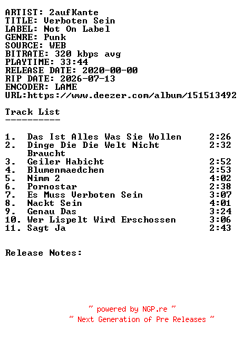 NFO for the release 2aufKante-Verboten_Sein-WEB-DE-2020-SDR by SDR
