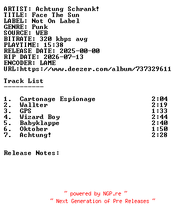 NFO for the release Achtung_Schrank-Face_The_Sun-WEB-DE-2025-SDR by SDR