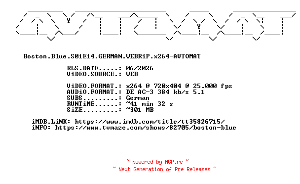 NFO for the release Boston.Blue.S01E14.GERMAN.WEBRiP.x264-AVTOMAT by AVTOMAT