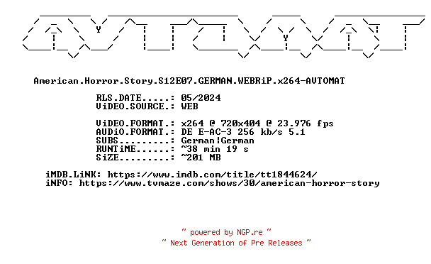 NFO for the release American.Horror.Story.S12E07.GERMAN.WEBRiP.x264-AVTOMAT by AVTOMAT