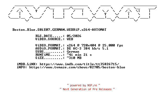NFO for the release Boston.Blue.S01E07.GERMAN.WEBRiP.x264-AVTOMAT by AVTOMAT