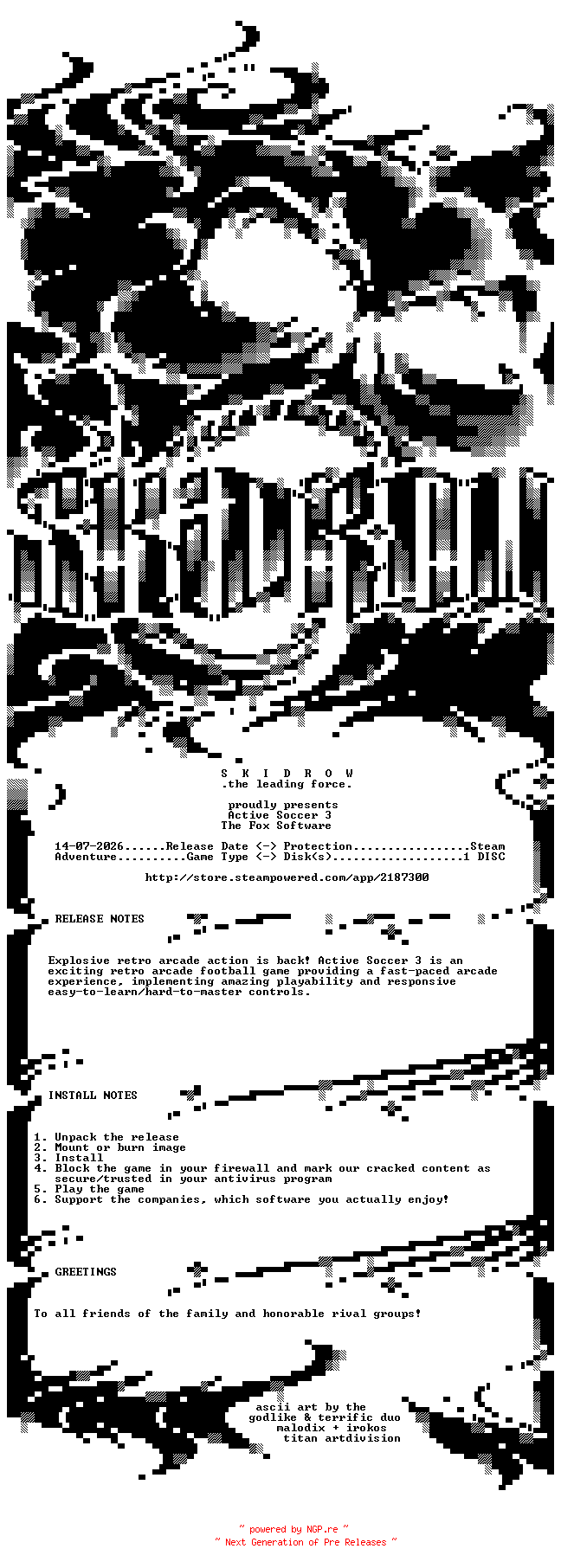 NFO for the release Active.Soccer.3-SKIDROW by SKIDROW