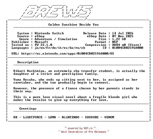 NFO for the release Golden_Sunshine_Beside_You_NSW-BREWS by BREWS