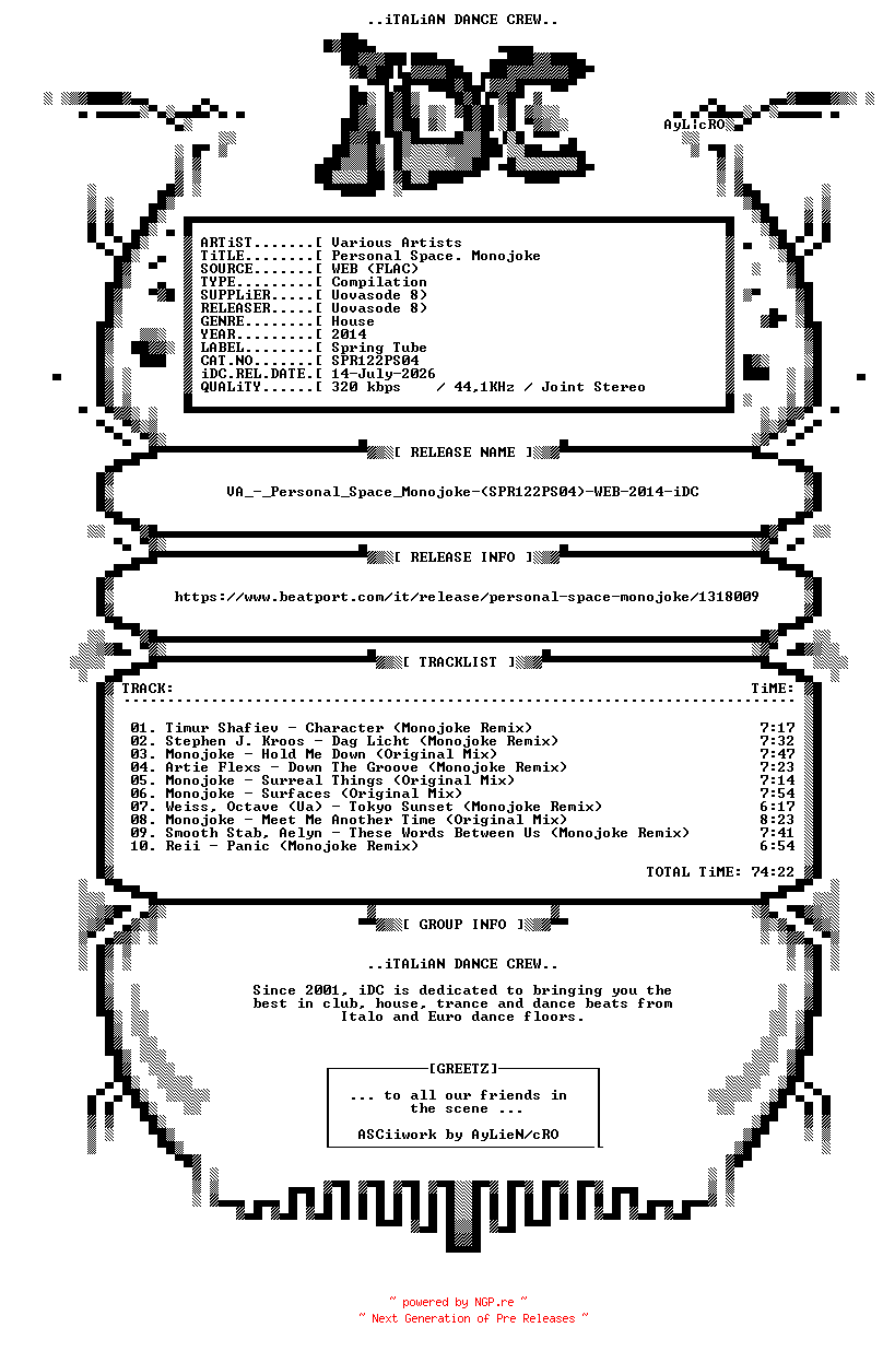 NFO for the release VA_-_Personal_Space_Monojoke-(SPR122PS04)-WEB-2014-iDC by iDC