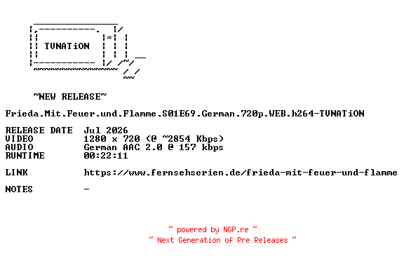 NFO for the release Frieda.Mit.Feuer.und.Flamme.S01E69.German.720p.WEB.h264-TVNATiON by TVNATiON