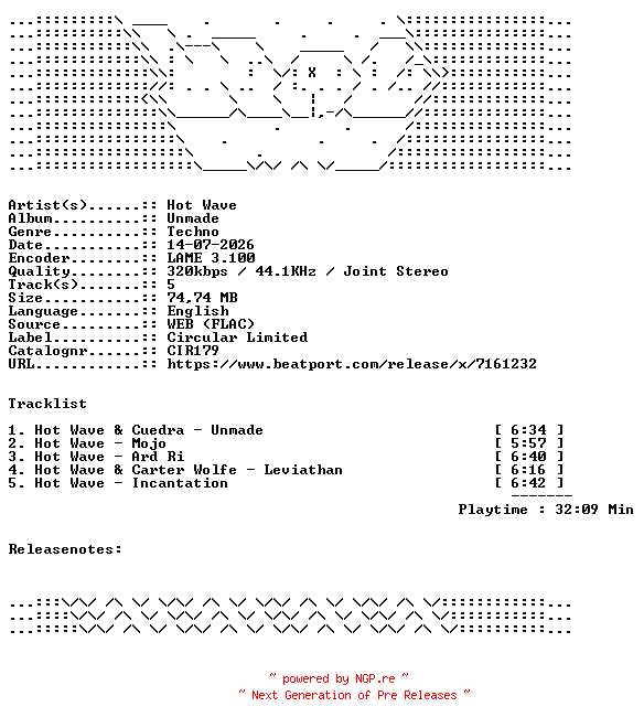 NFO for the release Hot_Wave-Unmade-CIR179-WEB-2026-WAV by WAV