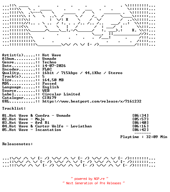 NFO for the release Hot_Wave-Unmade-CIR179-16BIT-WEB-FLAC-2026-WAVED by WAVED
