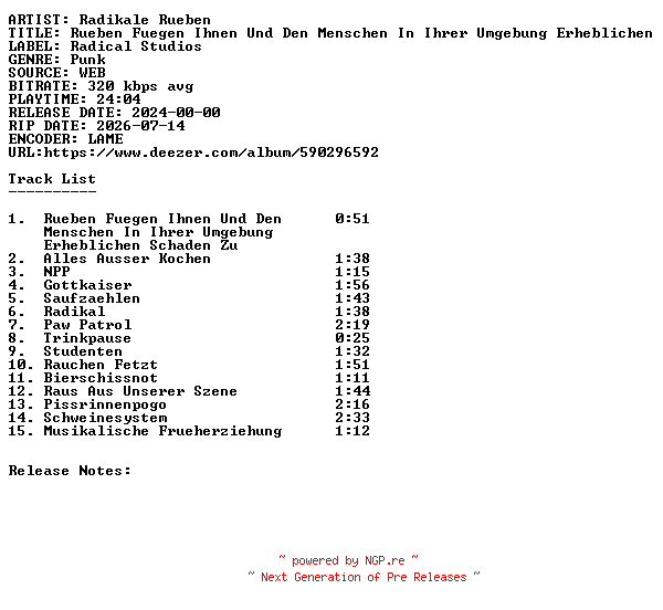 NFO for the release Radikale_Rueben-Rueben_Fuegen_Ihnen_Und_Den_Menschen_In_Ihrer_Umgebung_Erheblichen_Schaden_Zu-WEB-DE-2024-SDR by SDR