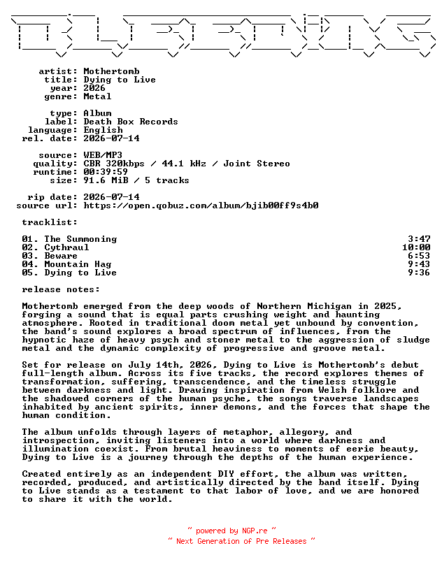 NFO for the release Mothertomb-Dying_to_Live-WEB-2026-BLEEDiNG by BLEEDiNG
