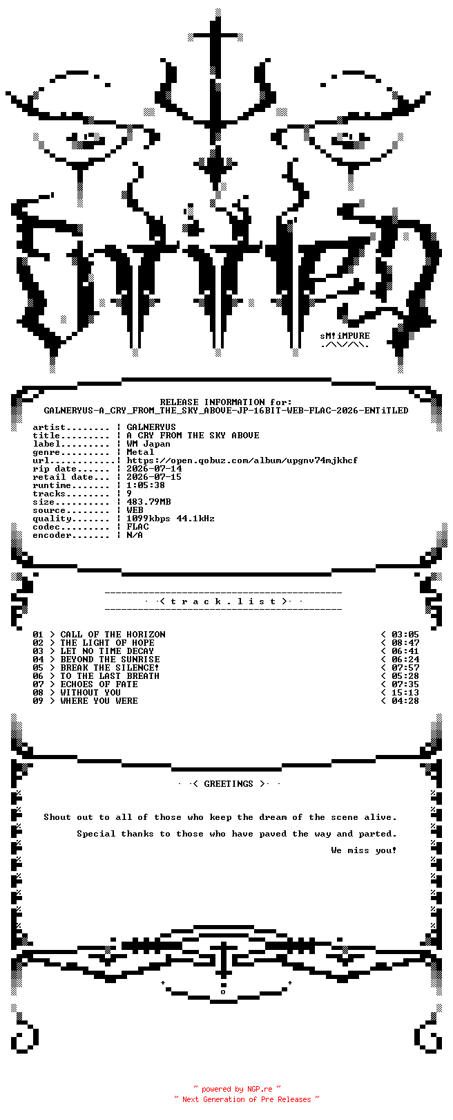 NFO for the release GALNERYUS-A_CRY_FROM_THE_SKY_ABOVE-JP-16BIT-WEB-FLAC-2026-ENTiTLED by ENTiTLED