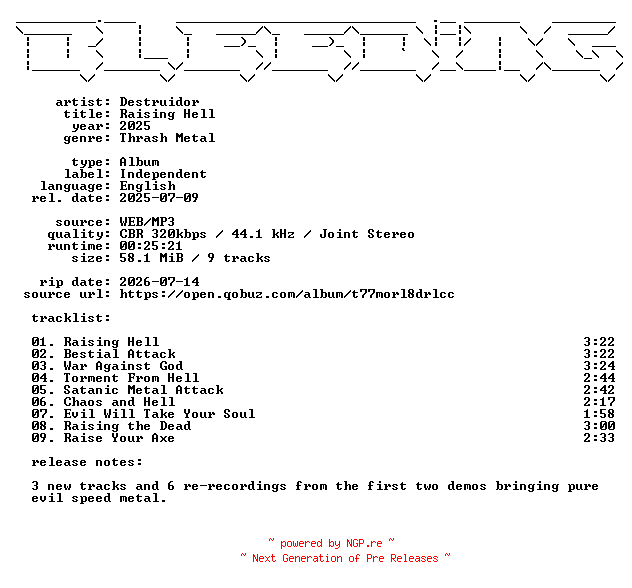 NFO for the release Destruidor-Raising_Hell-WEB-2025-BLEEDiNG by BLEEDiNG