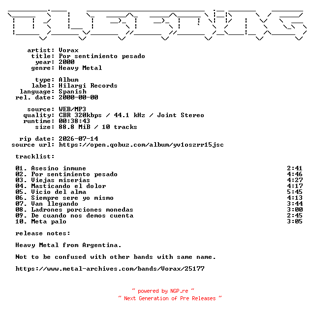 NFO for the release Vorax-Por_sentimiento_pesado-ES-WEB-2000-BLEEDiNG by BLEEDiNG