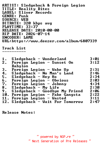 NFO for the release Sledgeback_and_Foreign_Legion-Reality_Bites-WEB-2010-SDR by SDR