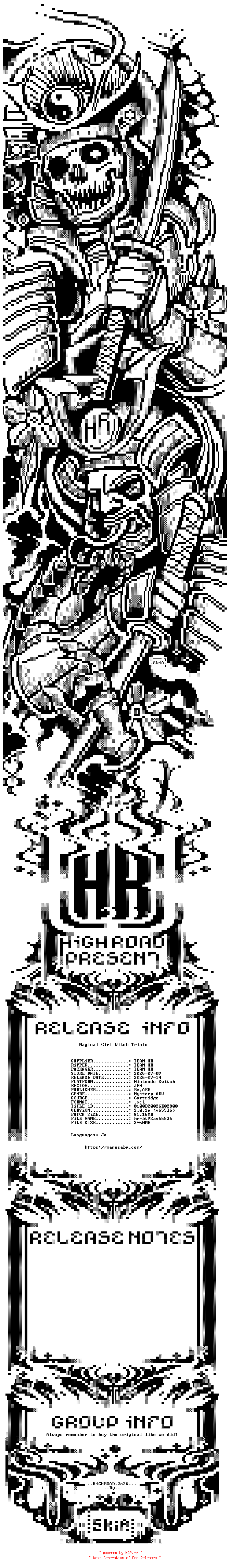 NFO for the release Magical_Girl_Witch_Trials_Update_v2.0.1a_JPN_NSW-HR by HR