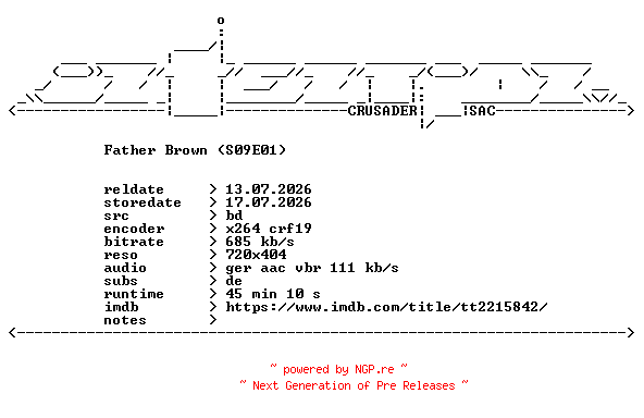 NFO for the release Father.Brown.2013.S09E01.German.BDRip.x264-iNTENTiON by iNTENTiON