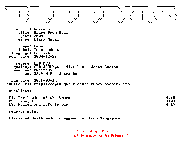 NFO for the release Nerraka-Arise_From_Hell-Demo-WEB-2004-BLEEDiNG by BLEEDiNG