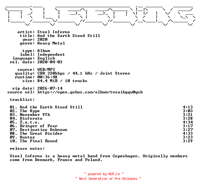 NFO for the release Steel_Inferno-And_the_Earth_Stood_Still-WEB-2020-BLEEDiNG by BLEEDiNG