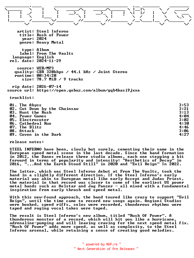 NFO for the release Steel_Inferno-Rush_of_Power-WEB-2024-BLEEDiNG by BLEEDiNG