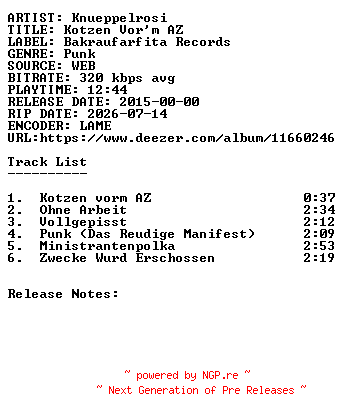 NFO for the release Knueppelrosi-Kotzen_Vorm_AZ-WEB-DE-2015-SDR by SDR